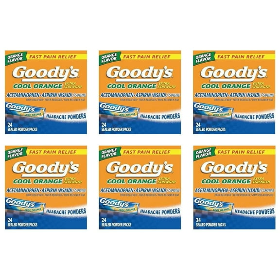 Goodys Fast Pain Relief Extra Strength Headache Powders, Cool Orange, 24 Ea, 6 Pack