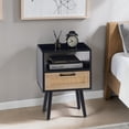 thumbnail image 2 of GZXS 2-Tier Nightstand, Modern Small Rattan End Table with Drawer & Shelf, for Bedroom, Living Room, Compact Storage Furniture, Black, 2 of 9