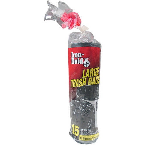 IronHold Large Twist Tie Trash Bags, 33 Gallon, 15 Count