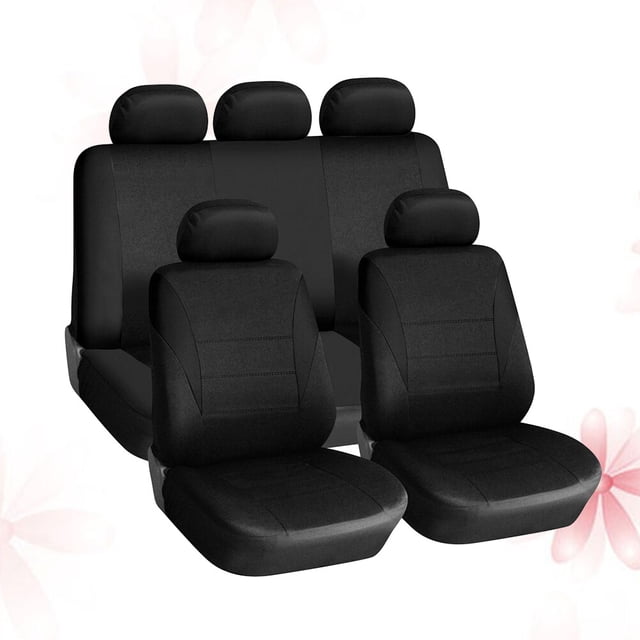 SHOWERORO 9Pcs Black Cloth Car Seat Protector Universal Seat Covers for Cars Extend Service Life Modern and Simple