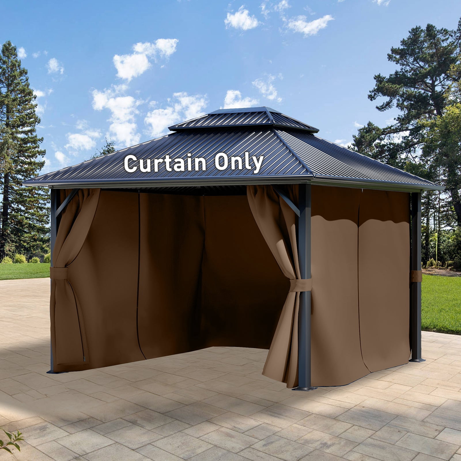 Aoodor 12' x 16' Gazebo Curtain Set Protecting Privacy Side Walls 4 Panels, Curtain Only - Brown