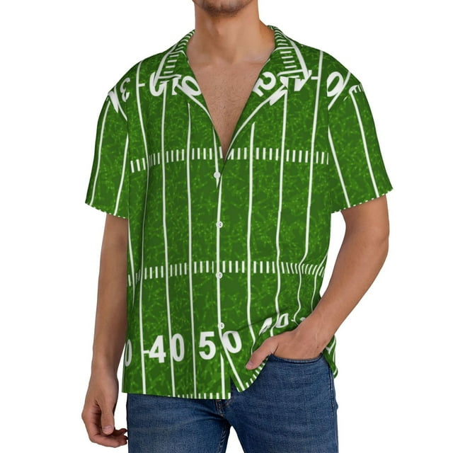 Balery American Football Field2 Camisa Casual de Manga Corta con Botones para Hombre, Texturizada, Estilo Cubano, para Playa, Verano-X-Large