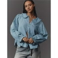 thumbnail image 4 of Women's Ruffled Long Sleeve Denim Shirts Button Down Denim Blouse Jackets Blue XL, 4 of 9