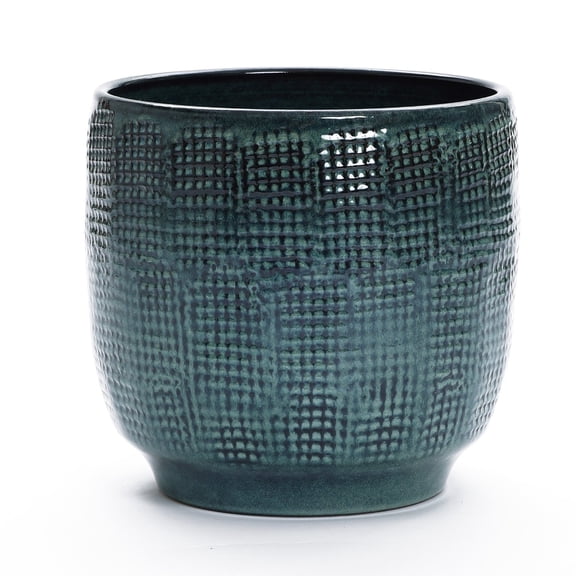 LuxenHome 12" Dia Large Ceramic Planter Pots for Plants, Teal Green Glazed Round Planter with Drainage
