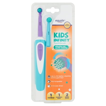 Equate Kids Infinity Rechargeable Electric Toothbrush, Includes 2 Replacement Brush Heads