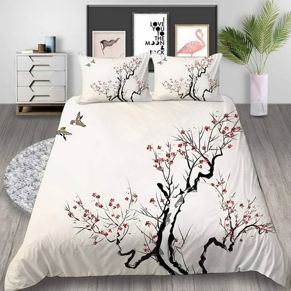 Qouteltyd Urban Hipster 3-Piece Plum Blossom Duvet Bedding Sets, Queen