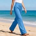 thumbnail image 5 of DORKASM Women Linen Pants Straight Leg Summer Lightweight Trousers High Waist Causal Loose Fit 2026 Pants Vocation Beach with Pockets Blue S, 5 of 6