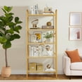 thumbnail image 2 of Dextrus 62.2" Gold Bookshelf, Modern Gold Bookcase with 5 Tier Marble Glass Bookcase with Metal Frame, Tall Display Rack Storage Organizer for Office, Living Room,Bed Room, 2 of 7
