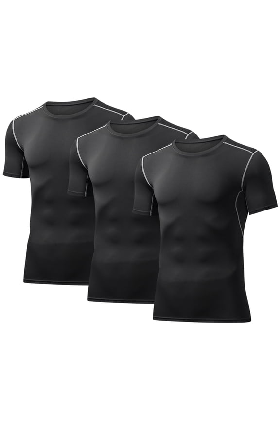3 Pack Men's Athletic Shirts Workout Short Sleeve Cool Dry Base Layer Undershirt Running T-shirts,Size S-3XL