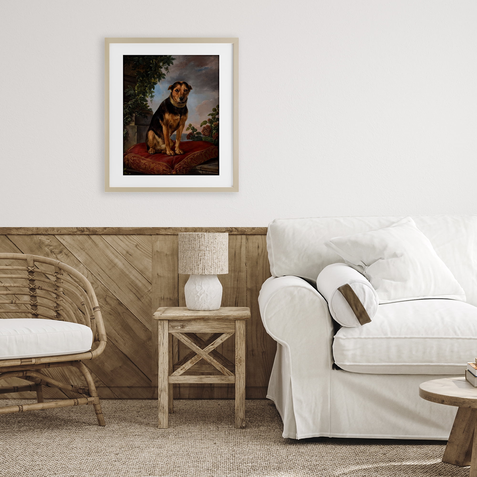 Stupell Industries Historical Dog on Cushion Birch Framed Print Under Glass, design by Lil' Rue