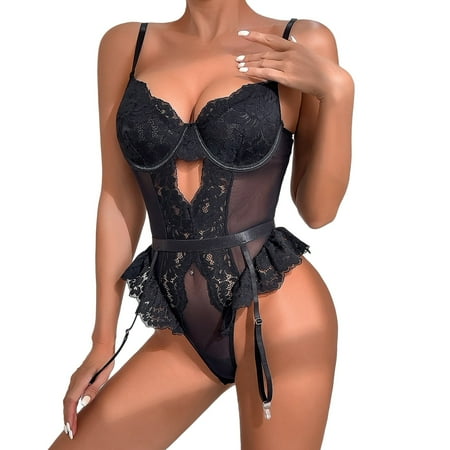 JIKNTTR Lingerie For Women Sexy Lingerie For Women Deep V-Neck Lace Bodysuit Bridal Lingerie Backless One Piece Body Suits Tops Wedding Sexy Lingerie Valentines Day