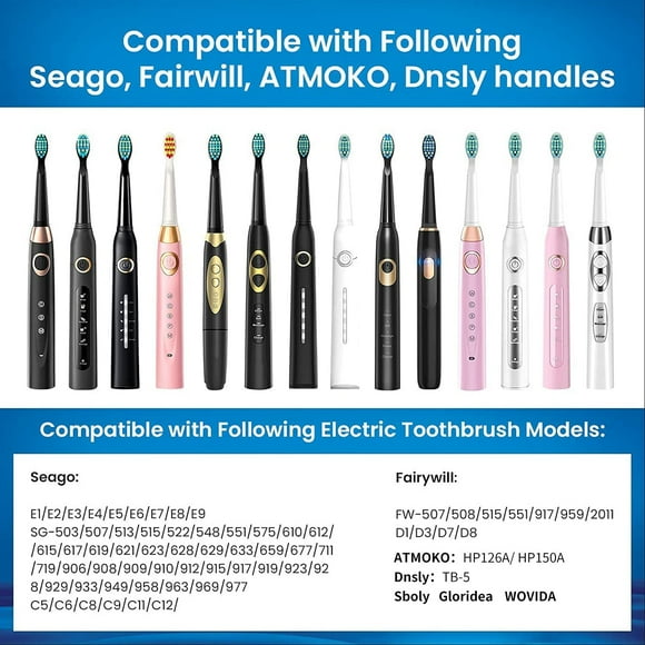 Toothbrush Replacement Heads Compatible with Fairywill FW-507/508/551/917/959, ATMOKO, Gloridea, Sboly, WOVIDA, YUNCHI Y1 Sonic Electric Toothbrushes, 4 Pack