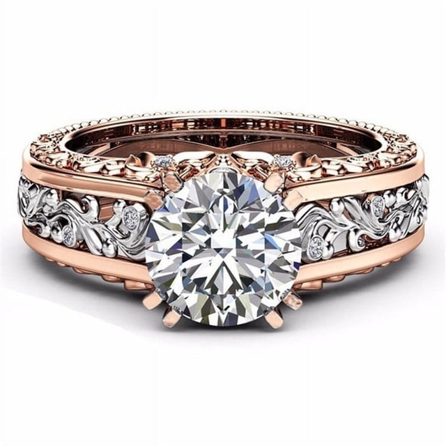 Anillo de oro rosa de 14 quilates con baño de oro y diamantes separados en color champán, joyería versátil, joyería de mano, estilo fresco y dulce