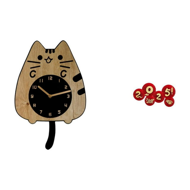 Reloj de pared,Reloj de pared decorativo con forma de gato para sala de estar silenciosa,Reloj de pared de madera,decoración moderna,Abanicos plegables festivos,Decoraciones de abanicos de