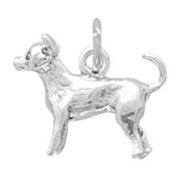 Sterling Silver 16" .8mm Box Chain 3D Small Chihuahua Dog Breed Pendant Necklace