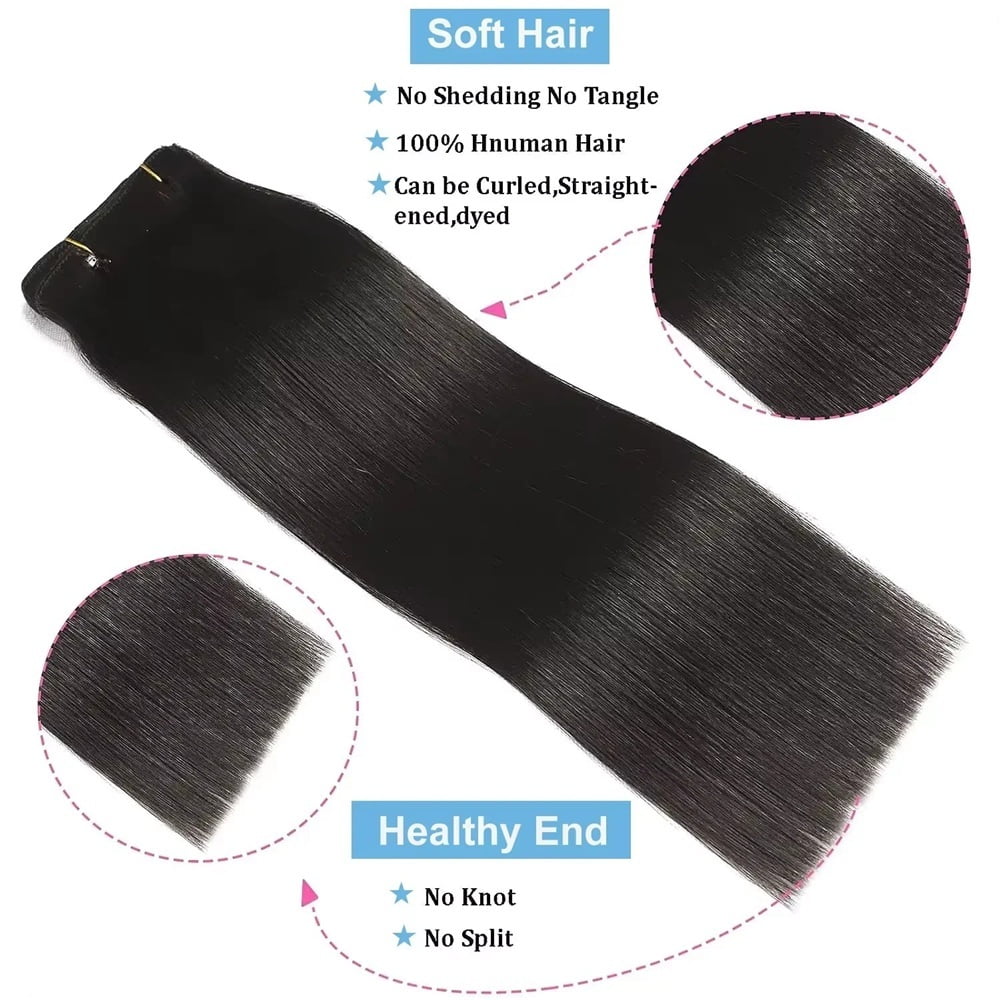 Clip in Hair Extensions Real Human Hair, Natural Black 120g 8Pcs 12-26 Inch Brazilian Remy Hair Extensions