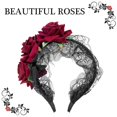 thumbnail image 4 of Paquete de 4 tatuajes de cara de Halloween del Día de los Muertos, calavera de azúcar, máscara floral de Halloween Dia De Los Muertos, tatuajes falsos para hombres y mujeres con 1 flor roja Cr, 4 of 5
