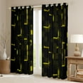 thumbnail image 2 of Erosebridal Abstract Grid Curtains and Drapes (38Wx54L),Black Golden Blackout Curtains for Bedroom,Geometric Buffalo Curtains Pack of 2 (38Wx54L),Futuristic Cubes Room Decor, 2 of 6