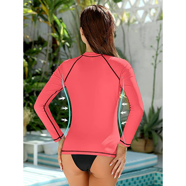 Womens Rash Guard UV UPF 50+ Long Sleeve Surfing 1-Piece Swimsuits with  Built in Bra -2XL 