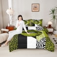 thumbnail image 4 of jejeloiu Leopard Print Queen Comforter Set,White Green Black Bedding Comforter Set For Men Women Reversible 3pcs, 4 of 8