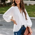 thumbnail image 2 of Blouse en Lin à Manches Longues Col en V Unie pour Femmes, 2 of 6