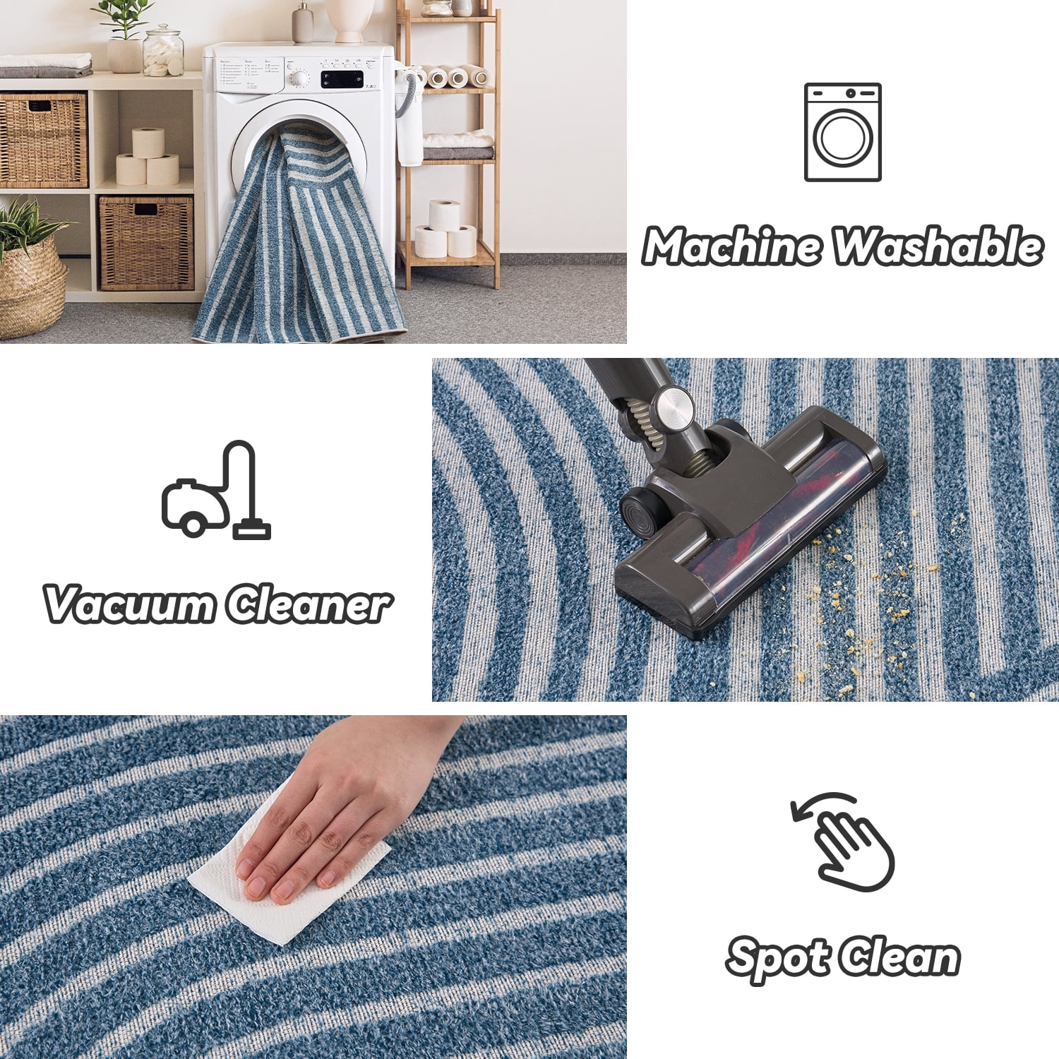 VUNATE 6'x9' Area Rugs for Living Room Jacquard Textured Modern Rugs Soft Geometric Rug for Bedroom Mid Century Washable Rug Non-Slip Bohemian Carpet Perfect for Dining Room Office Blue