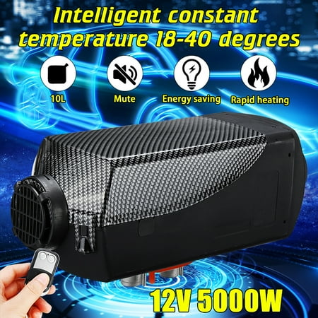 Diesel Tank Trailer - 5KW 12V Diesel Air Heater 10L Tank w/ LCD Thermostat For Car Truck Trailer Boat Motorhomes #Black Carbon Fiber #Winter