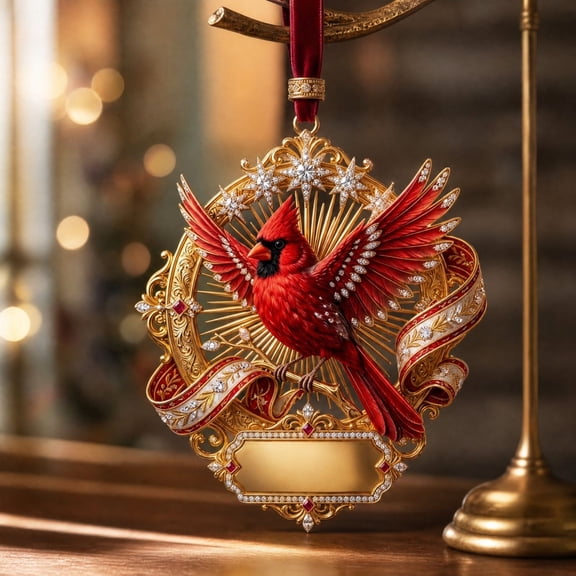 Christmas Cardinal Ornaments, 3.1" Bird Hanging Pendants, Gold Accent Tree Decor, for Holiday Party, Xmas Tree Decor