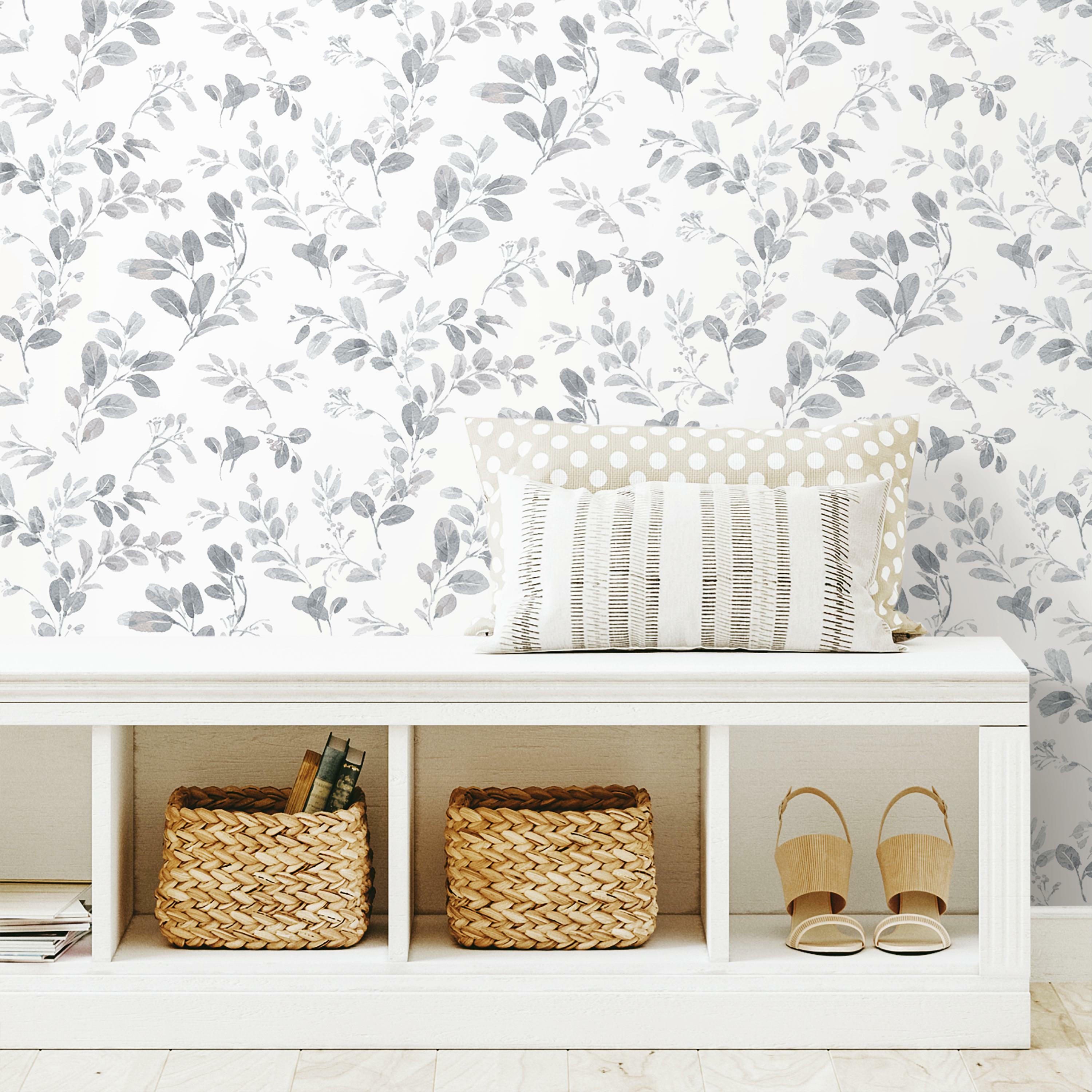 RoomMates Gray, Lisa Audit Dancing Leaves Peel & Stick Wallpaper 20.5 inches