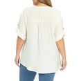 thumbnail image 3 of GRACE & GRANDEUR Camisas de mujer de talla grande con botones, blusa de cuello con pliegues texturizados, camiseta tunic casual elegante de manga 3/4, 1X blanca, 3 of 6