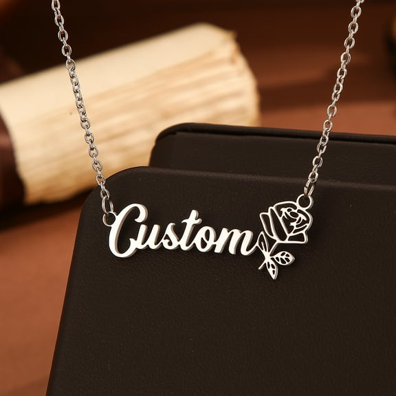 Personalized Custom Rose Birth Flower Chain Name Necklace Stainless Steel Customized Letter Choker Pendant Women Jewelry