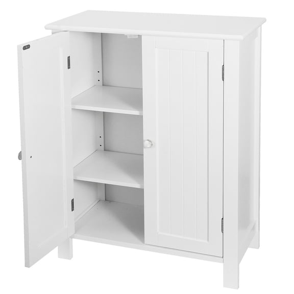 NALYLWooden Bathroom Floor Cabinet Storage Cupboard Furniture Organizer with 3 Shelves, Freestanding Towel & Toiletries Storage Unit