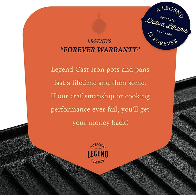 Legend Cast Iron Griddle for Gas Stovetop with Easy Grip Handles | 2-in-1  Reversible 20” | Use On Open Fire & in Oven | Lightly Pre-Seasoned Gets