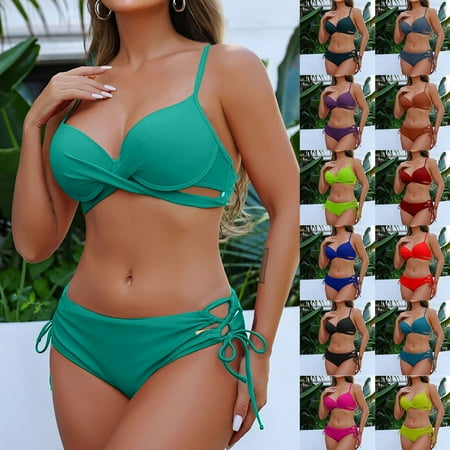 VBTAPA Women s Bikini Sets Two Piece Bathing Suits Criss Cross V Neck Push Up Swimsuits Side Tie Thong Bottom Swimwear Limited Time Sales Light Blue S