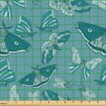 thumbnail image 2 of Ambesonne Vintage Spring Fabric by the Yard Upholstery, Moth Cold Colors Art, 5 Yards, Sea Blue and Dark Turquoise, 2 of 5