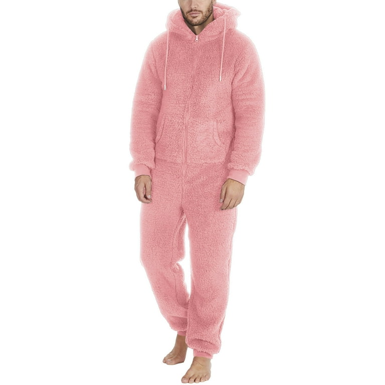 Father Day Sale Deals Mens Fuzzy Jumpsuit with Hooded Men s Winter Sherpa Romper Fleece Pajamas Jumpsuit One Piece Loungewear Plus Size for Men Fluffy Cozy Long Sleeve Hooded Zipper Sleepwear Walmart....