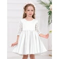 thumbnail image 2 of OBEEII Satin Dress for Infant Toddler Girl Princess Pageant Formal Dress Foral Lace 3/4 Sleeves Big Bow-Knot Dress for Wedding Evening Birthday Party, White Size 6M-6T, 2 of 7