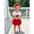 thumbnail image 4 of BemeyourBBs Newborn Baby Girl Litter Sister Outfits Infant Baby Girl Summer Clothes Letter Flower Watermelon Embroidery Short Sleeve Romper Elastic Waist Ruffles Skorts Skirt Headband Set, 4 of 9