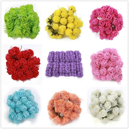 Foam Flowers -144pcs Colourfast Foam Artificial Rose Flowers Wedding Bride Bouquet Party Decor Valentine's Day Decoration（Mini