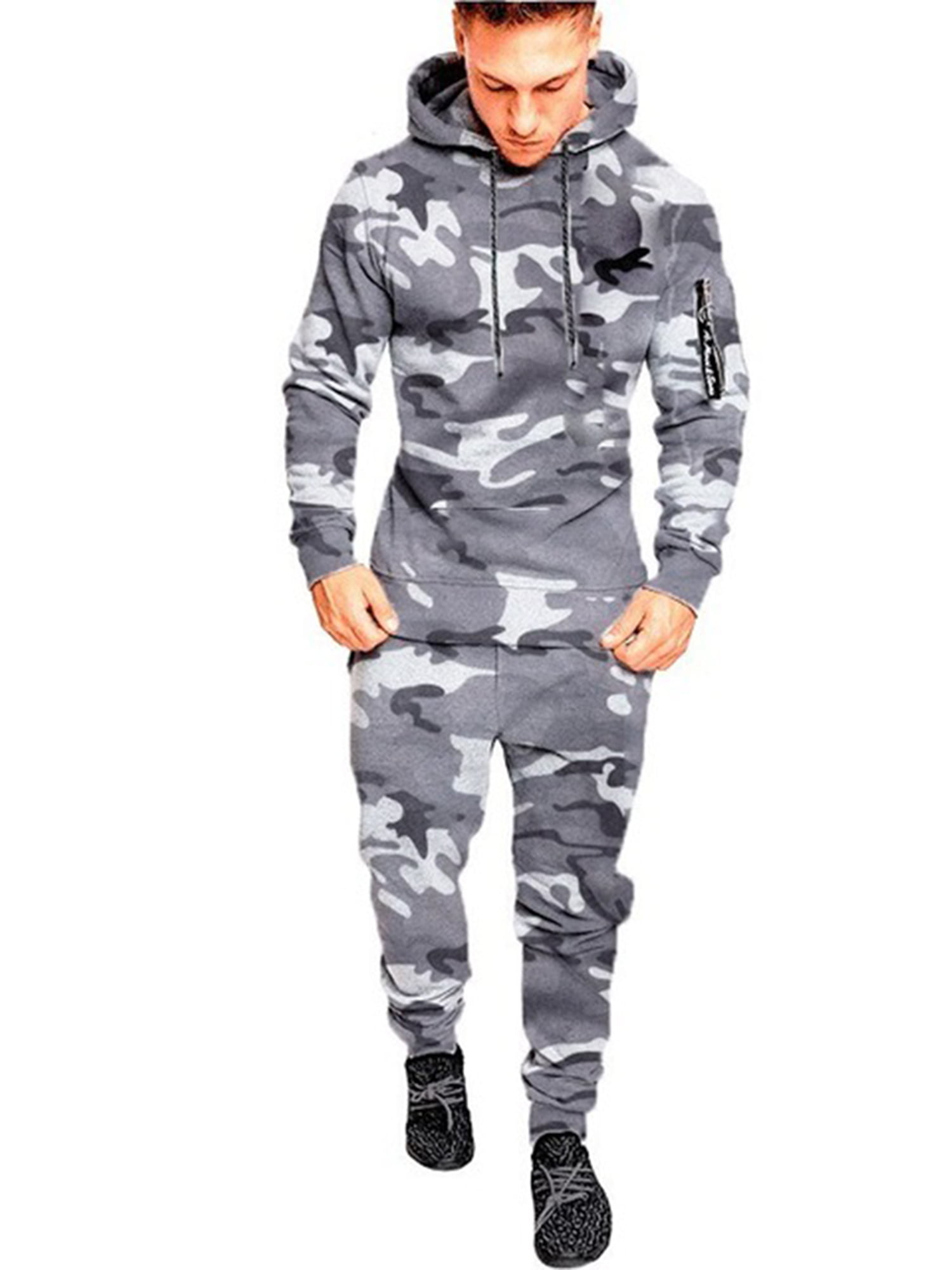 beetje erwt Industrieel Men's Hooded Onesie Jumpsuit Camouflage Sports Romper Overall Zipper  Playsuit - Walmart.com