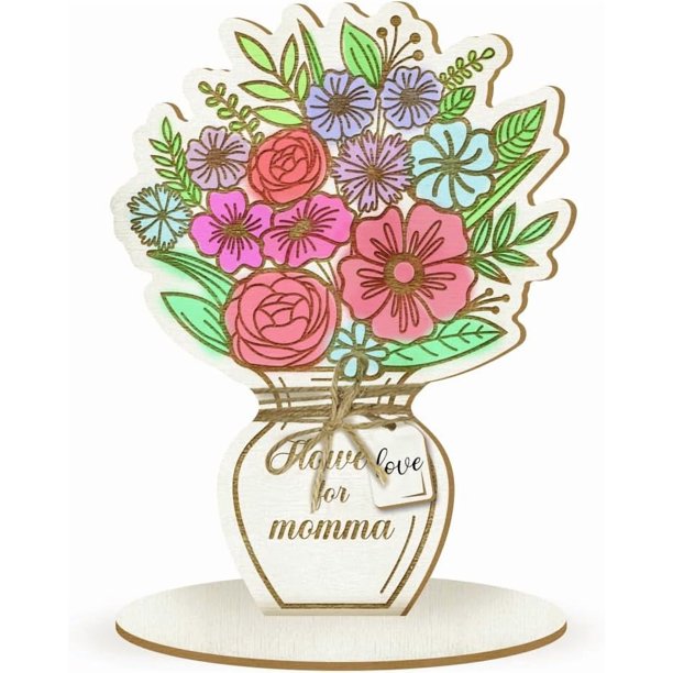 Tarjeta de felicitación floral Tarjeta de ramo de flores de madera Tarjeta de flores de madera con soporte Tarjeta de cumpleaños sin terminar