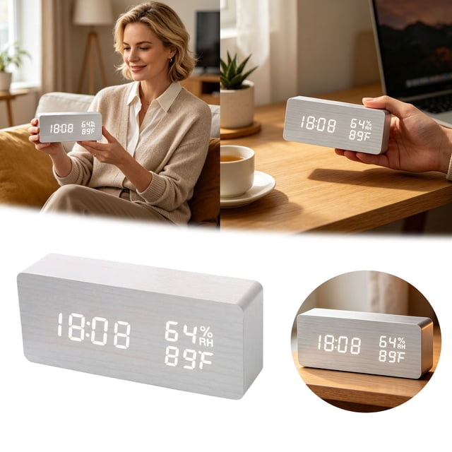 Tong Wooden Digital Clock Minimalist Design With Large LED Display For Home Bedroom Modern Silent Wall Clock Battery Operated Easy Read