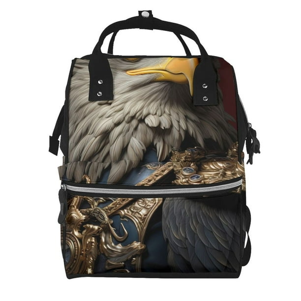 Fotbe Noble Style Bald Eagle Mochila Maternidad - Lona de Sarga Impermeable, Mochila de Pañales de Gran Capacidad con Múltiples Bolsillos y Correas Ajustables