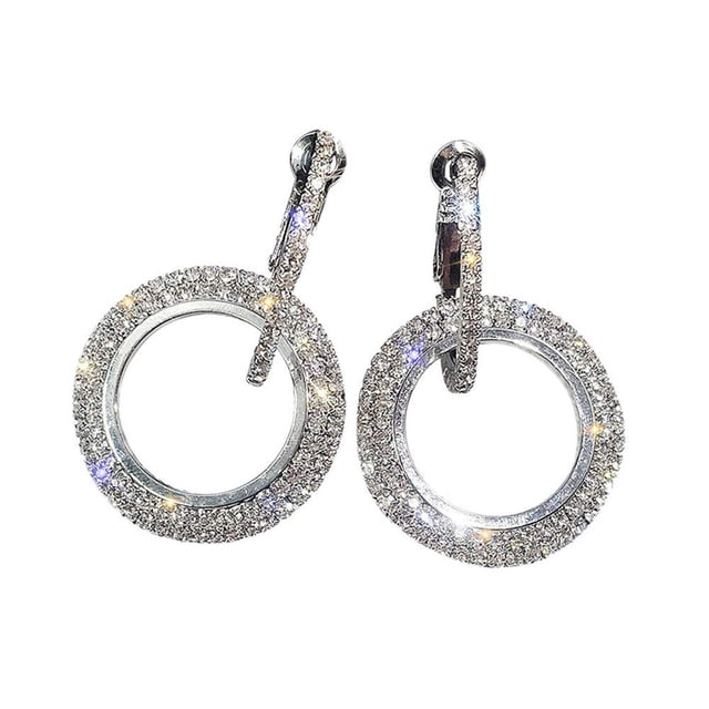 Fiudx Pendients In Diamantes Redondos In Moda con Purpurina y Diamantes Imitación de para Mujer, Pendientes de Aro con Diamantes para Mujer.