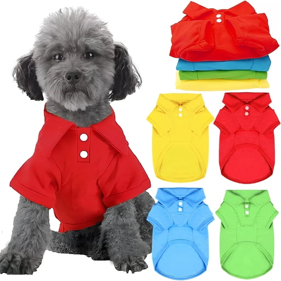 TELOLY 4 Pack Dog Polo Shirts for Small Medium Dogs, Breathable Collared Puppy Tops, Cute Pet Apparel for Boy Girl Cats