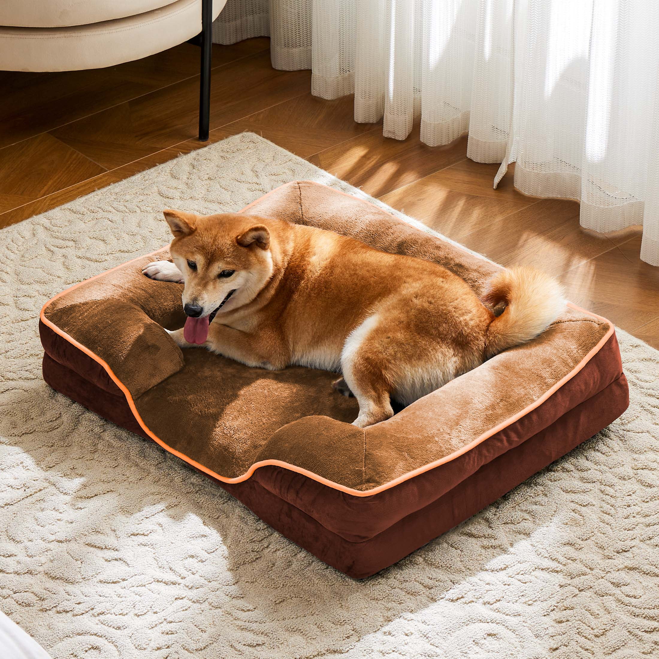 EDX Dog Bed, 28"x23" Medium Orthopedic Dog Sofa Bed, Supportive Foam Pet Couch Bed with Removable Washable Cover, Brown