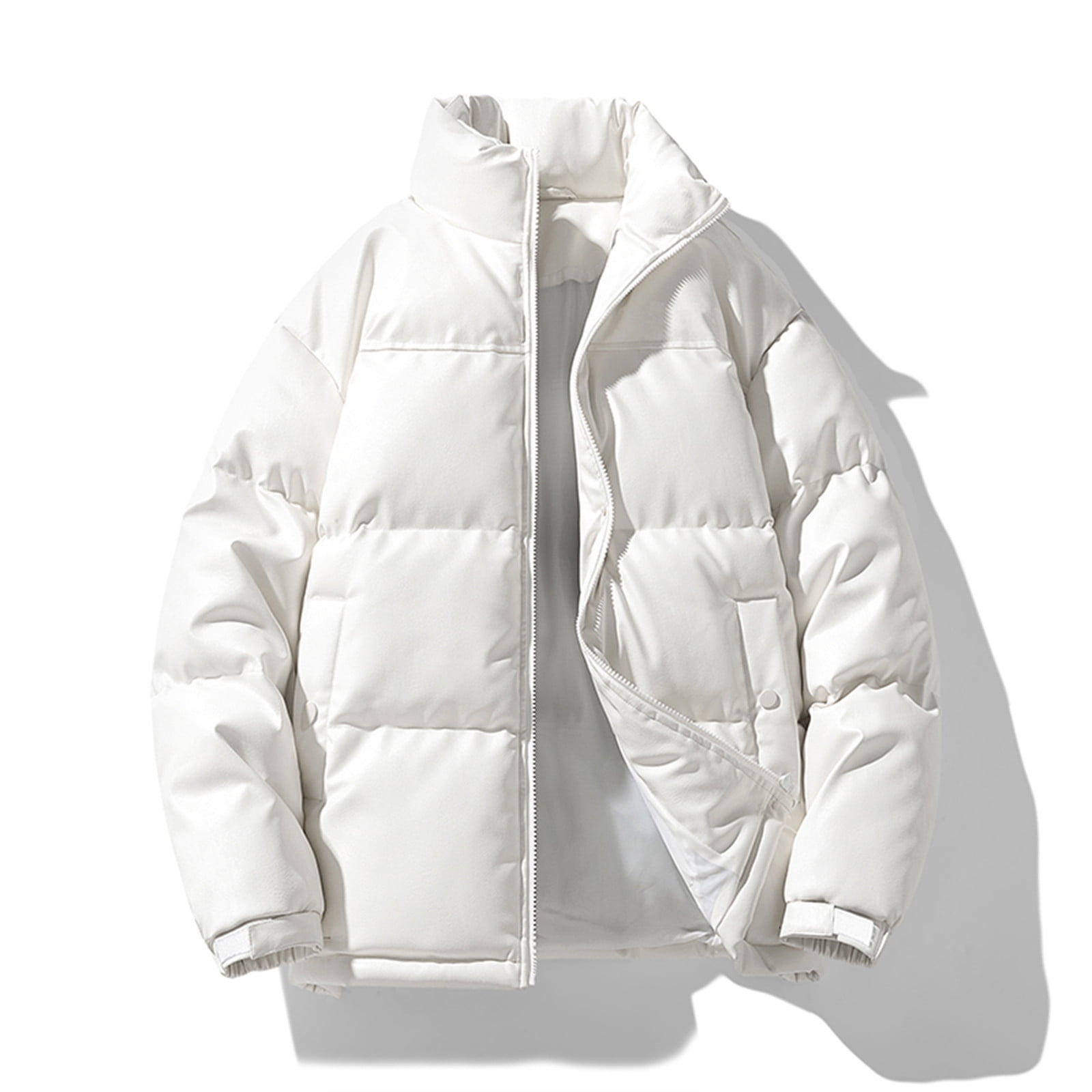 Xzbqbs Leather Jacket Men Winter Windproof Waterproof Puffer Jacket Casual Fashion Full Zip Stand Collar Thicken Warm Quilted Jacket