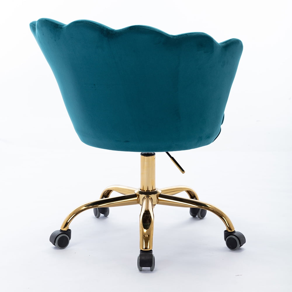 Kepooman Modern Adjustable Swivel Velvet Shell Chairs with Golden Base & Armrest, Blue-Green Kepooman Modern Adjustable Swivel Velvet Shell Chairs with Golden Base & Armrest, Blue-Green
