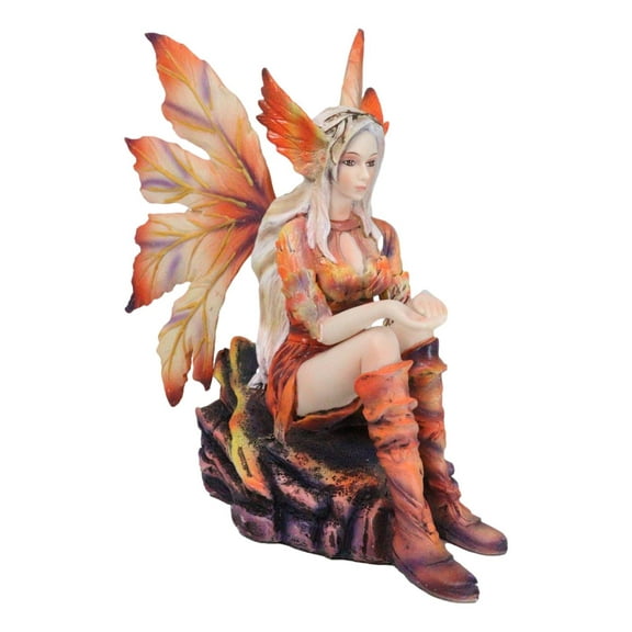 Goddess of Fire Elemental Pixie Fairy in Ember Pyre Dress Sitting Figurine