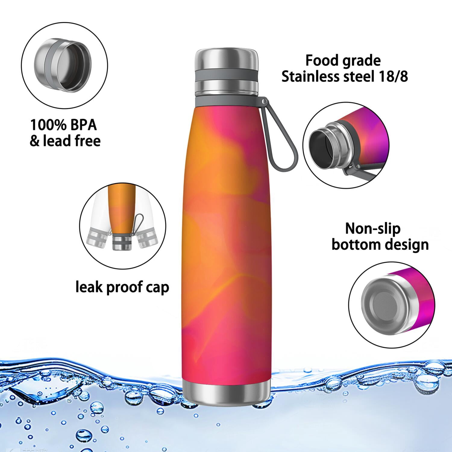 29oz Insulated Water Bottle with Tea Infuser, Stainless Steel Travel Mug, Fluid Smoke Aurora Art Style